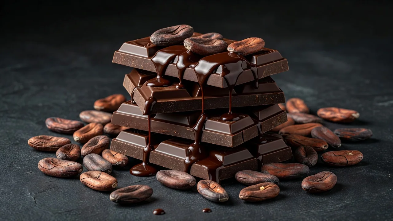 Tavolette di cioccolato fondente con fave di cacao