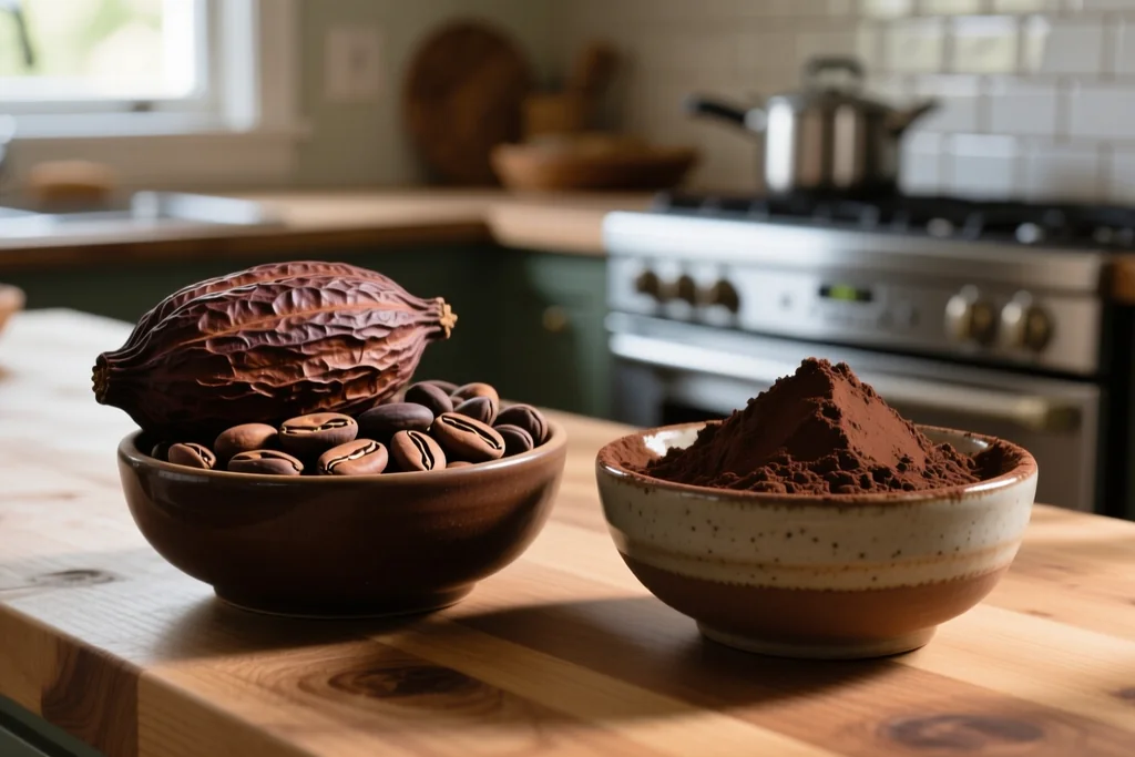 Fave di cacao in una latta chiusa, lontano dal fornello